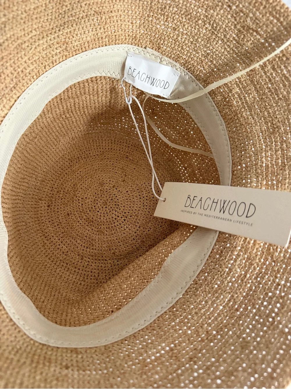 NWT - Beachwood Las Dalias Neutral Raffia Bucket Hat - Tan Straw Summer Hat